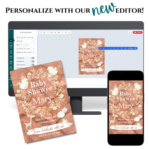 Personalized Bunny and Birds Baby Shower Invite